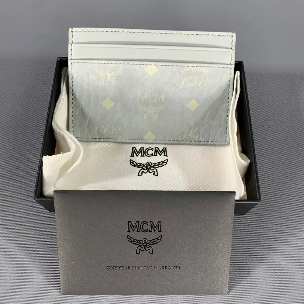 MCM Grey Logo Leather Card Case